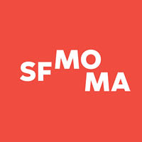 Logo for the San Francisco Museum of Modern Art. White text on red background