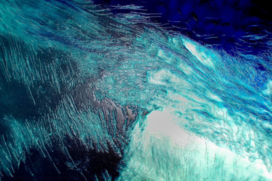 Gary Smaby, Neptune, 2021, photograph printed on aluminum. Closeup image reminiscent of water or ocean waves