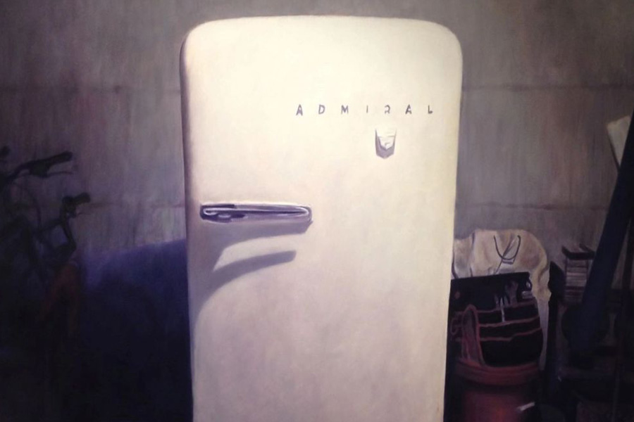 A painting of a 60s era refrigerator by Jaime Deitz
