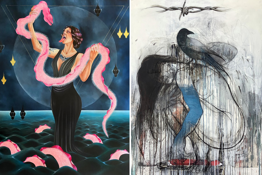 Two figurative paintings by Lena Rushing and David Limrite