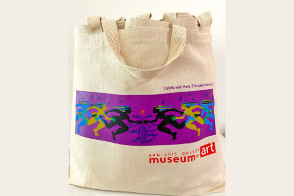Canvas tote bag featuring the running woman motif from LeAnn Mitchell's "Calafia was Here"