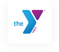 YMCA logo; "the Y" in blue and purple over a white background