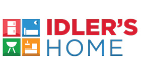 Logo for Idler's Home in red and blue lettering