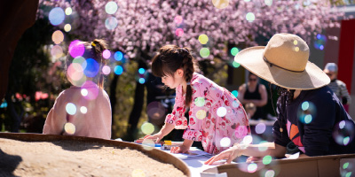 A group of families participating in a sloma program. Linked to second saturdays event page.