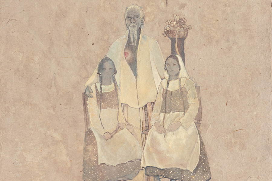 Painting of a family of 3