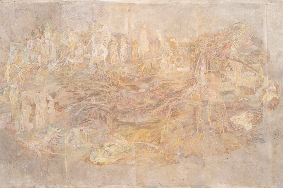 Delicate rice paper painting of a landscape scene