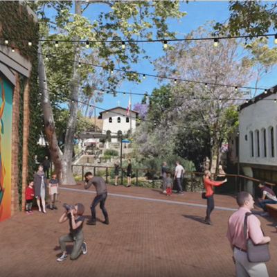 A community space overlooking Mission Plaza