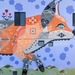 Bunnie temp event pic Mural detail showing an orange fox on a blue background