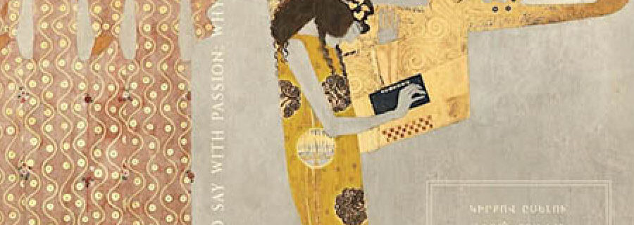 Gilt book cover featuring art deco designs