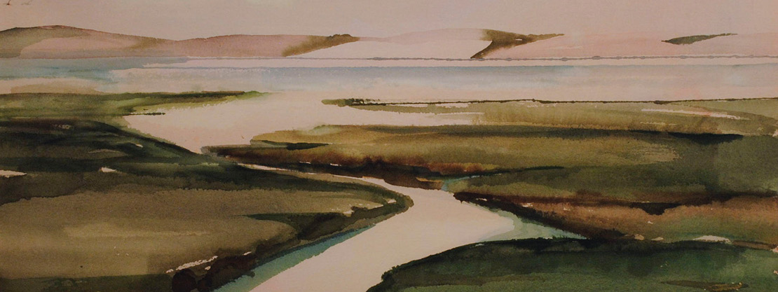 SLOMA PC 50 Watercolor of a coastal estuary and dunes